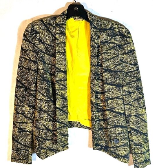 Rebecca Minkoff XS Silk Jacket Blazer Yellow Black Gothic Trippy Psychedelic - Picture 1 of 6